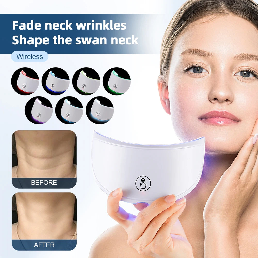 7 Color Red Light Therapy Face and Neck Mask. 7 Colors for Anti Aging, Wrinkles, Acne, Oil Control, Detoxify Lymph, Decomposes Pigments