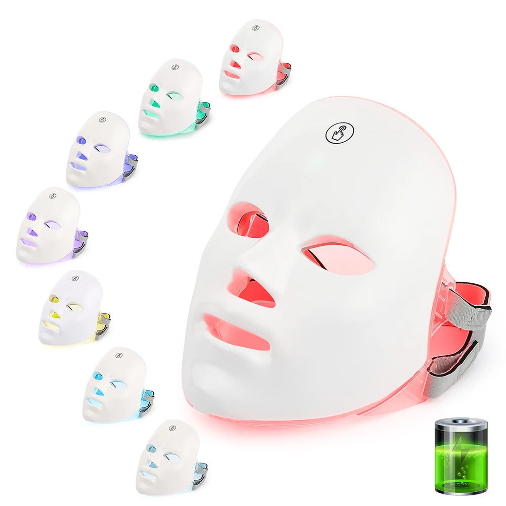 7 Color Red Light Therapy Face and Neck Mask. 7 Colors for Anti Aging, Wrinkles, Acne, Oil Control, Detoxify Lymph, Decomposes Pigments