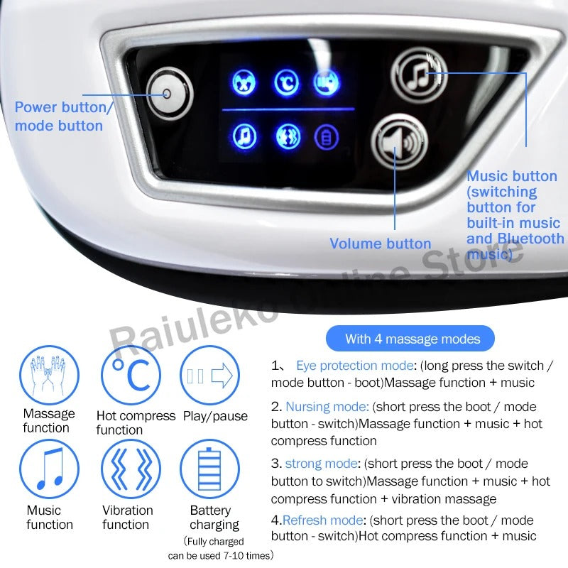 Eye Massager, Migraine Relief, 6D acupressure and heat massager